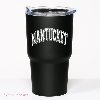 Nantucket Massachusetts Varsity Style Pink With White Text Tumbler
