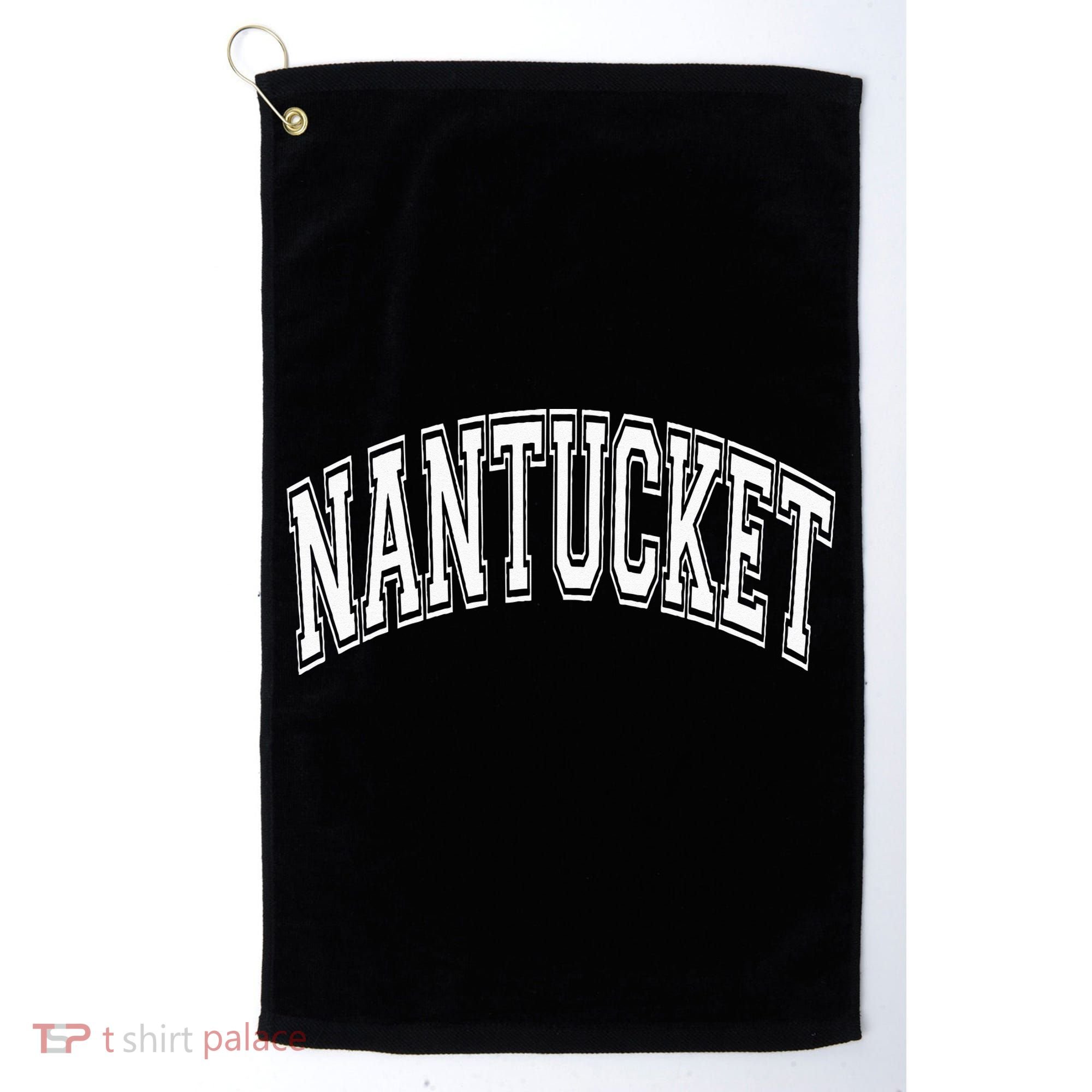 Nantucket Massachusetts Varsity Style Pink With White Text Golf Towel