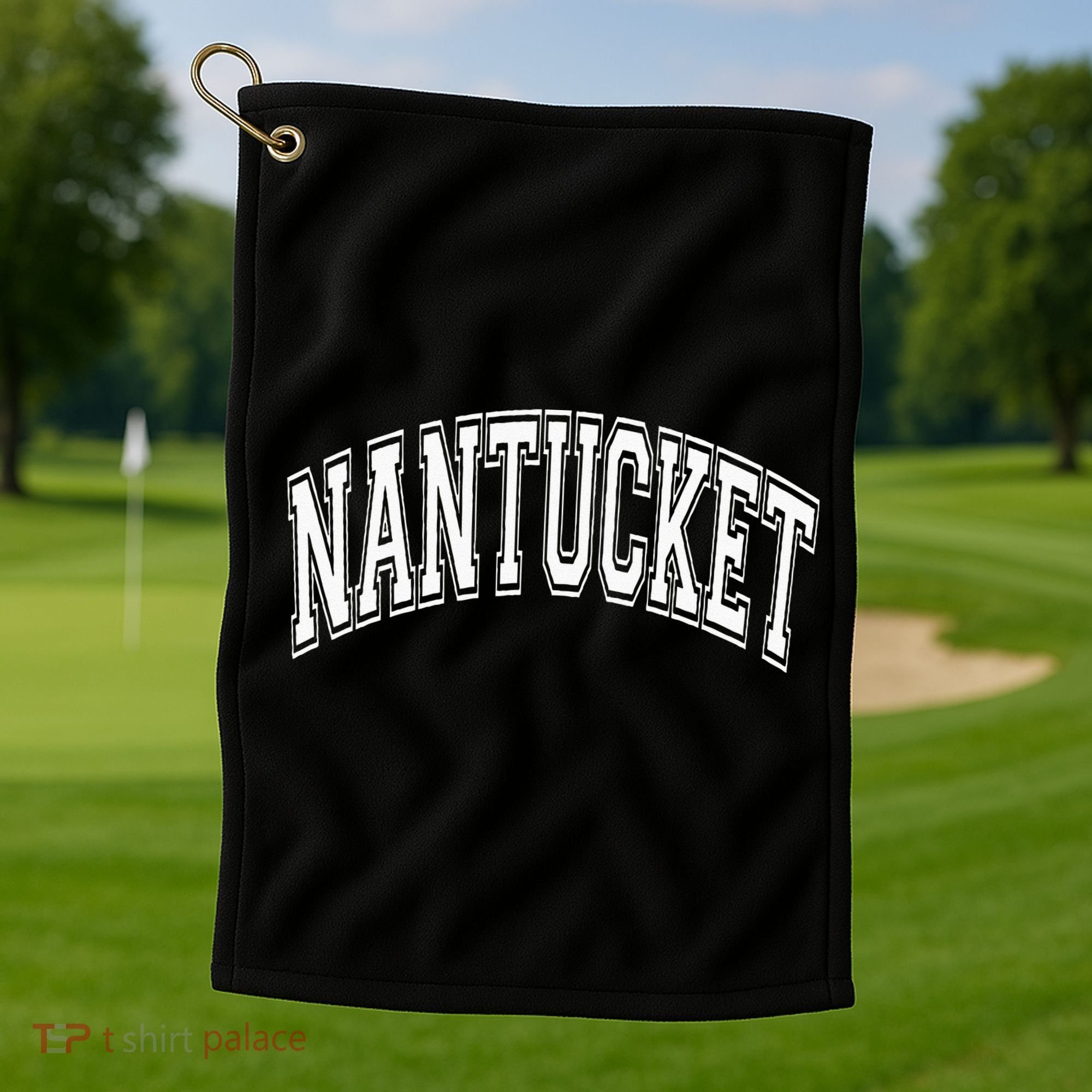 Nantucket Massachusetts Varsity Style Pink With White Text Golf Towel