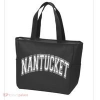 Nantucket Massachusetts Varsity Style Pink With White Text Tote Bag thumb 3