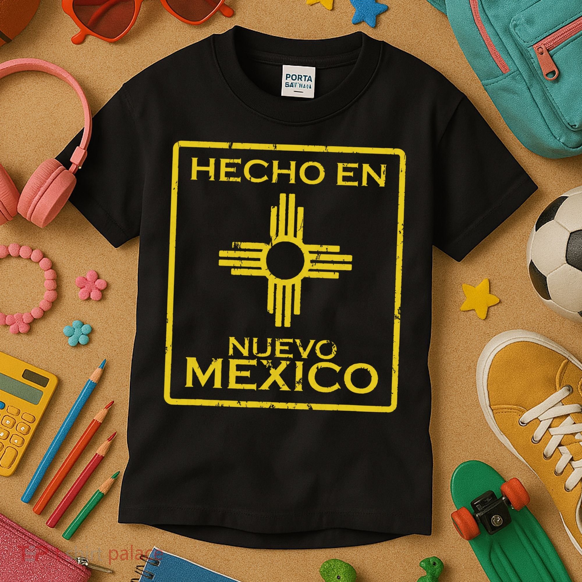 New Mexico Zia Symbol Distressed Hecho En New Mexico Kids T-Shirt
