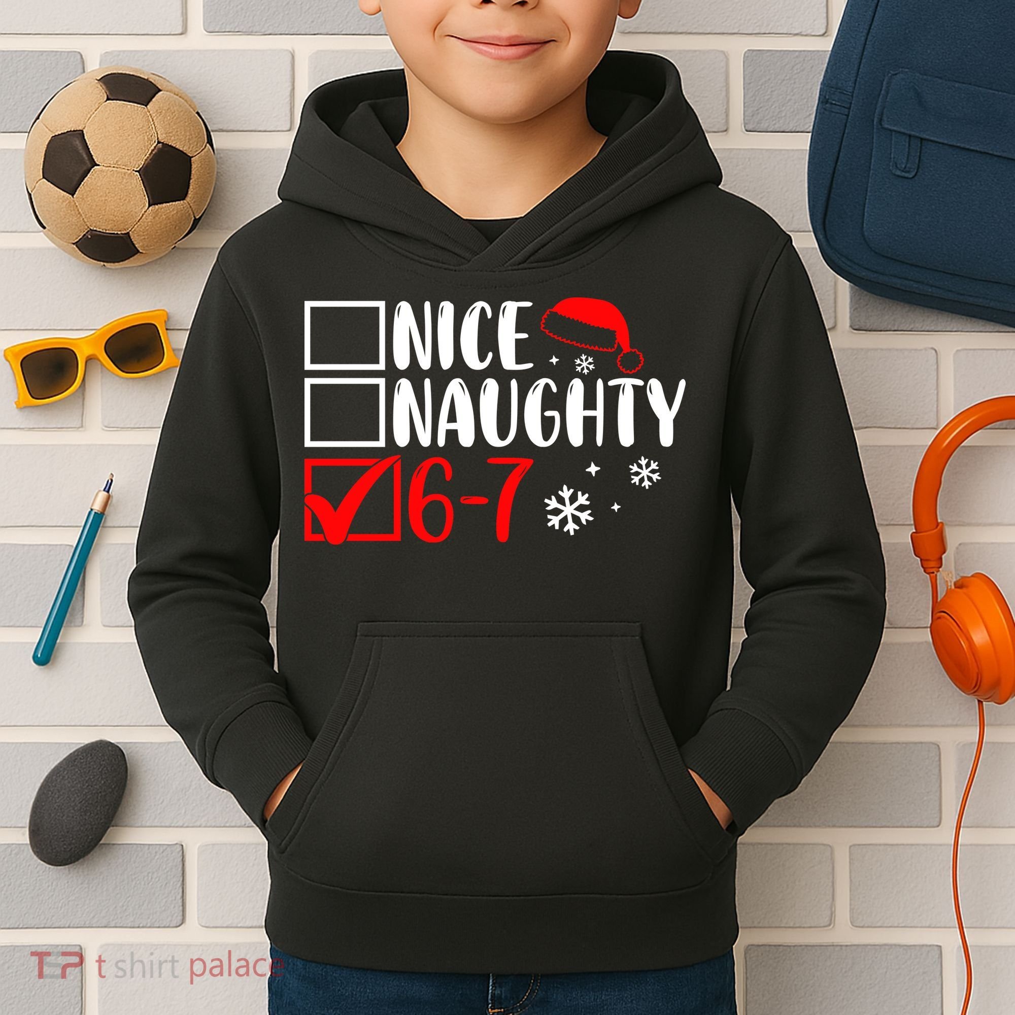 Nice Naughty 67 Funny Christmas Kids Hoodie