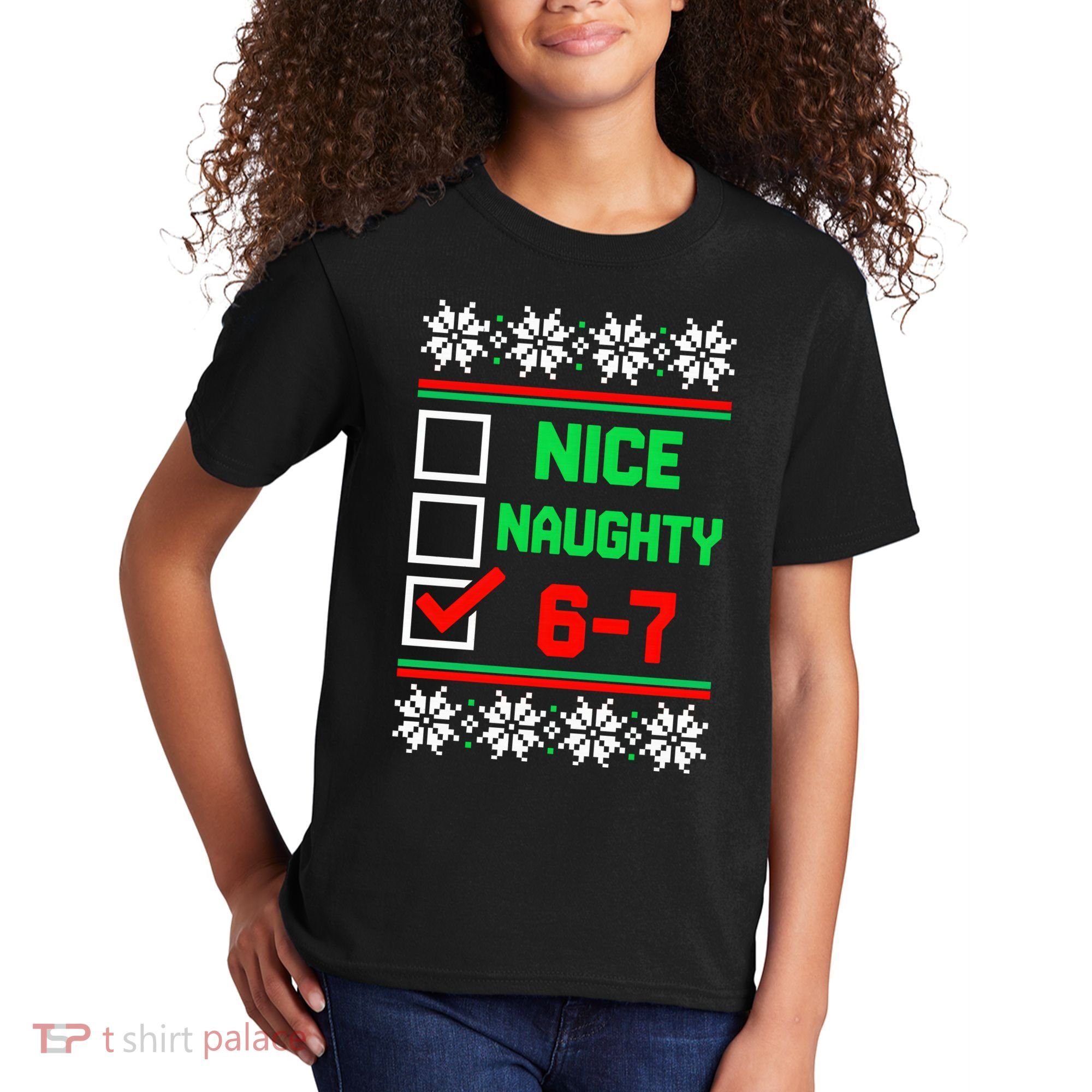Nice Naughty 6-7 67 Meme Ugly Christmas Kids T-Shirt