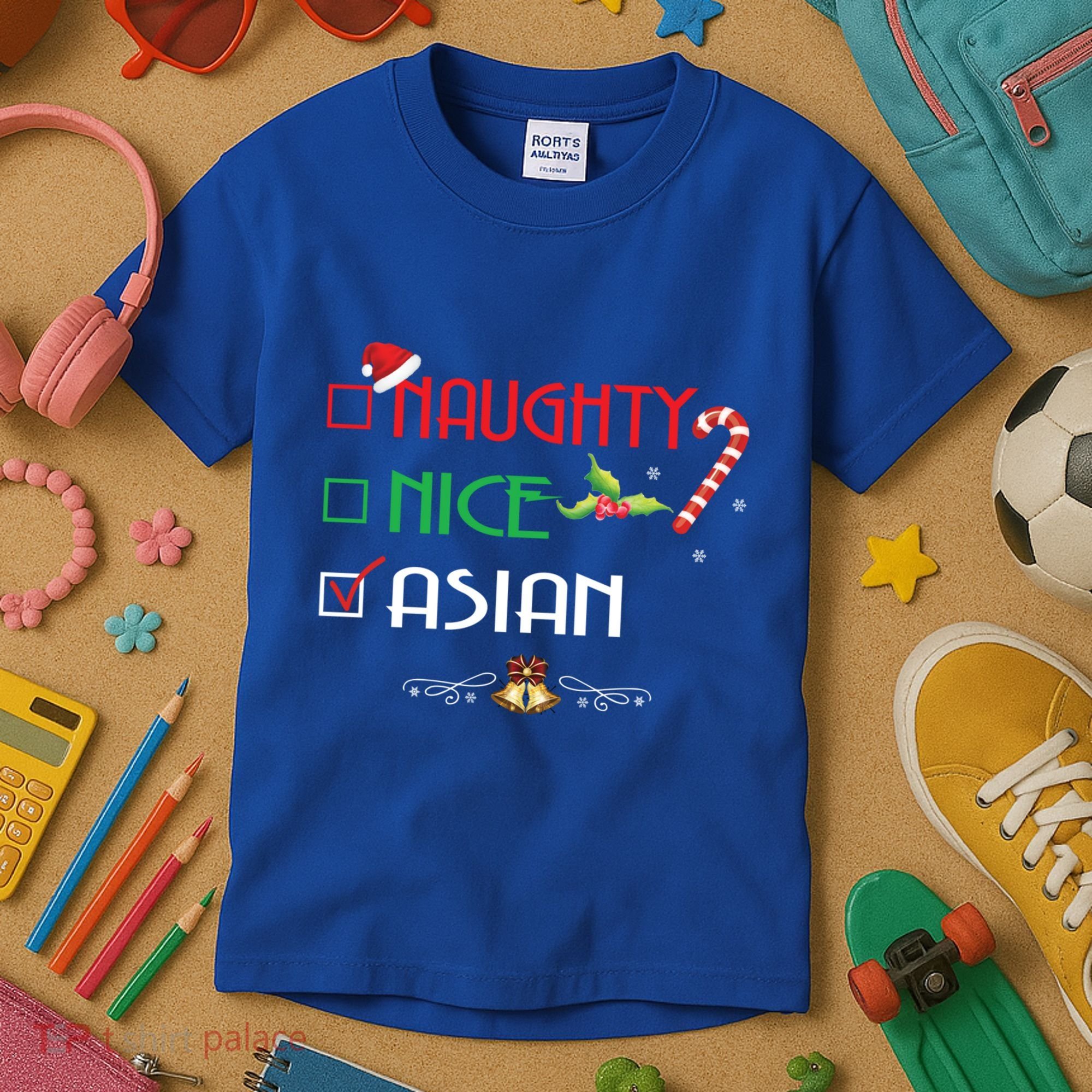 Nice Naughty Asian Gift Group Matching Christmas Xmas Gift Kids T-Shirt