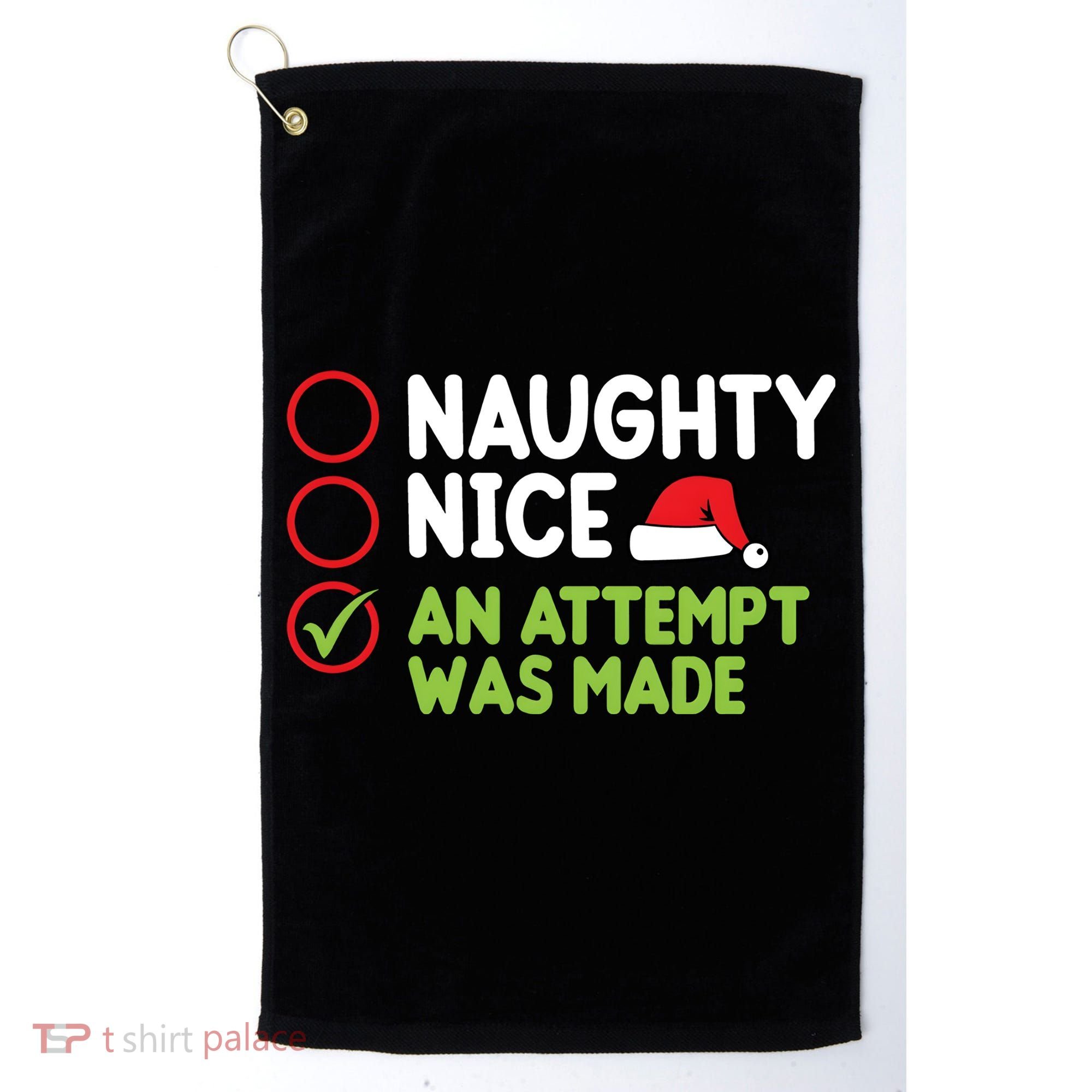 Naughty Nice An Attempt Was Made Funny Christmas Golf Towel