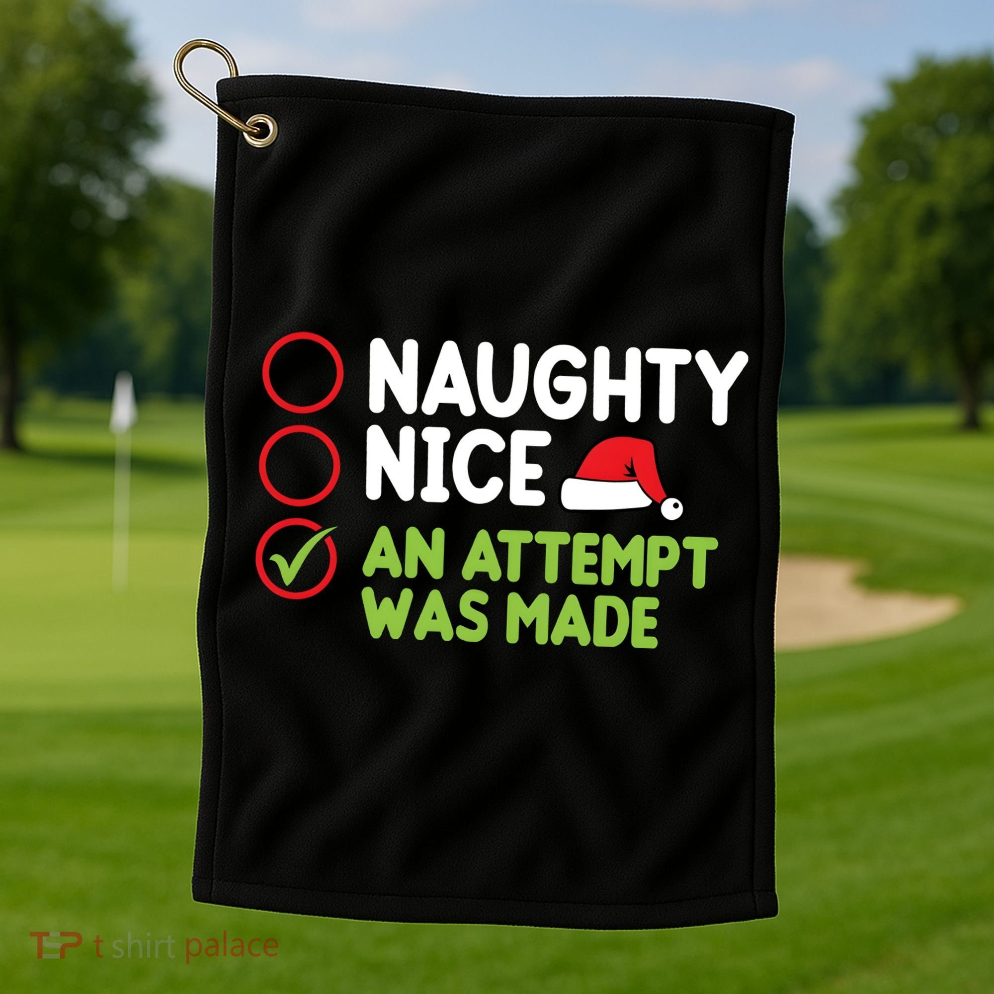 Naughty Nice An Attempt Was Made Funny Christmas Golf Towel