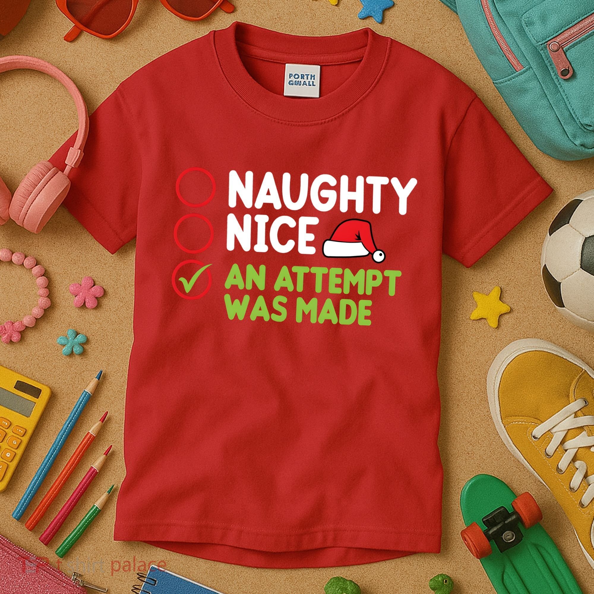 Naughty Nice An Attempt Was Made Funny Christmas Kids T-Shirt