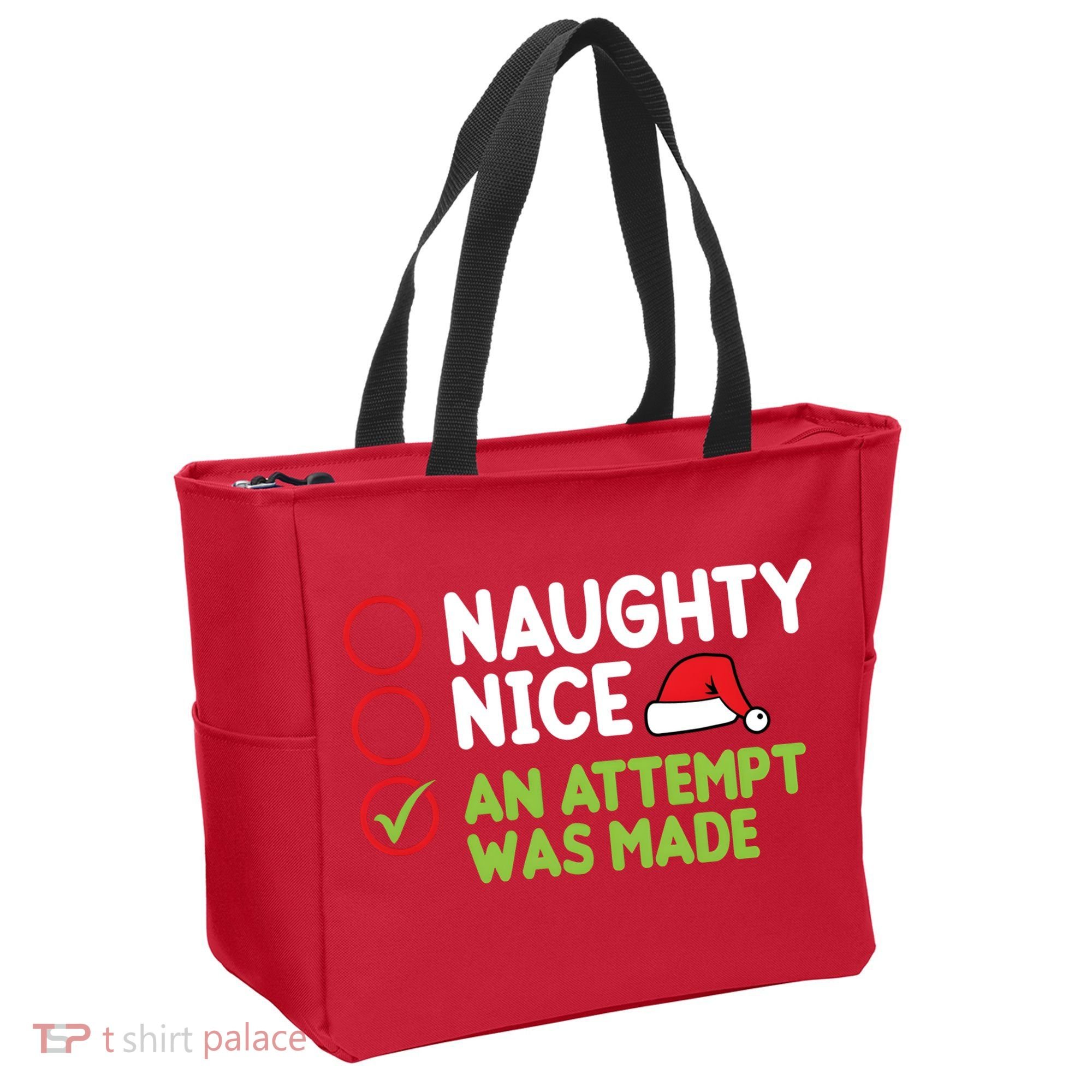 Naughty Nice An Attempt Was Made Funny Christmas Tote Bag
