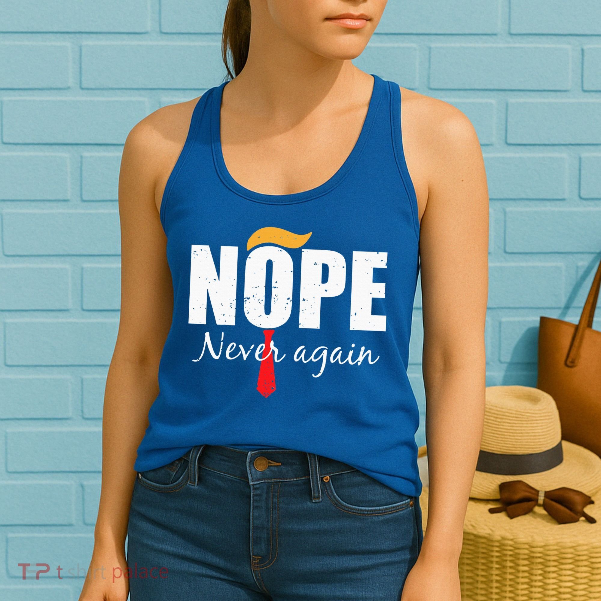 Nope Never Again Funny Trump Hair Women's Tank Top