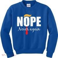 Nope Never Again Funny Trump Hair Kids Sweatshirt thumb 0