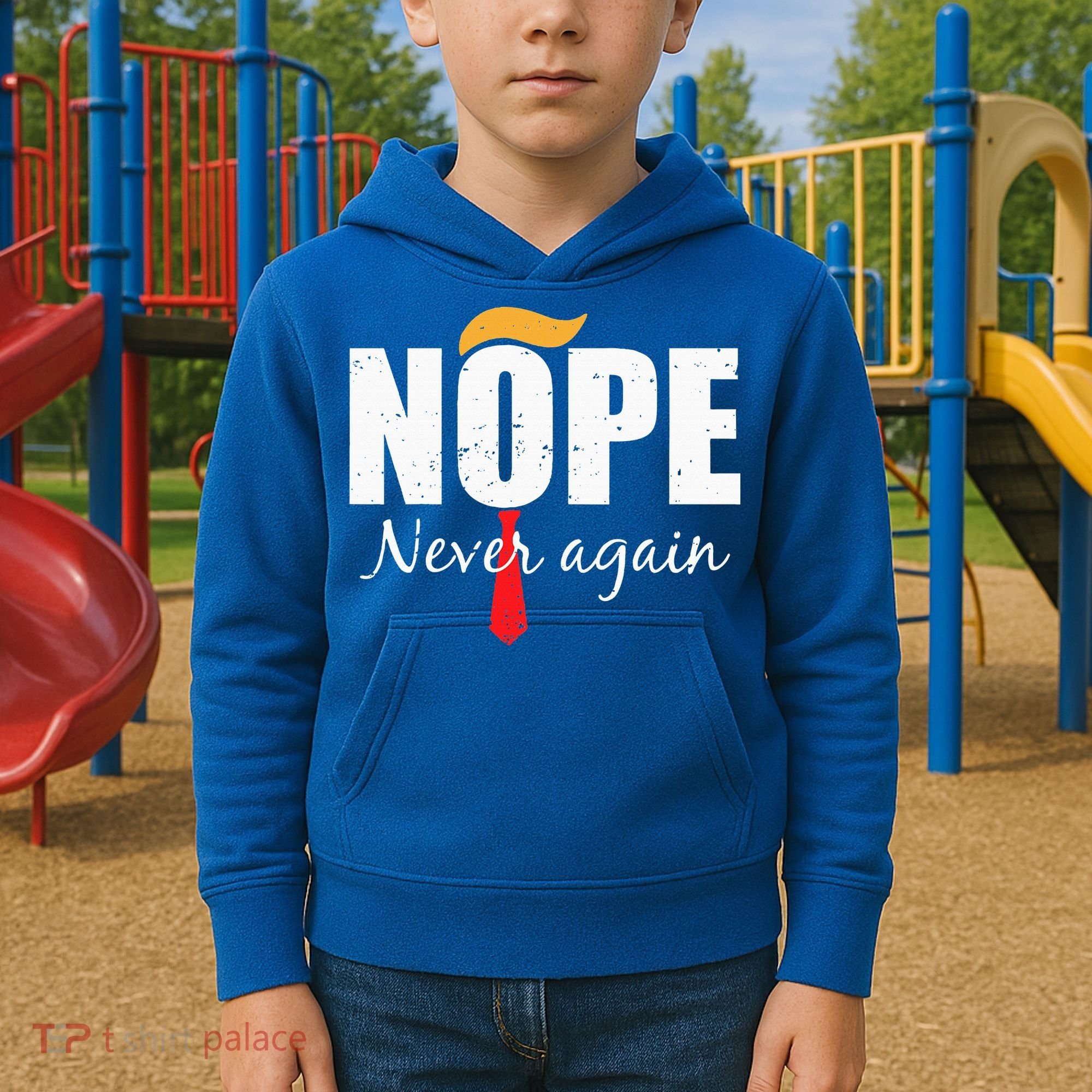 Nope Never Again Funny Trump Hair Kids Hoodie