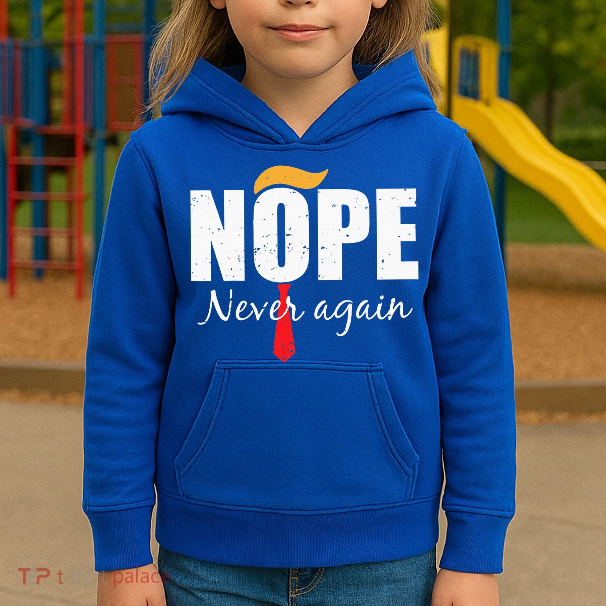 Nope Never Again Funny Trump Hair Kids Hoodie