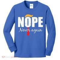 Nope Never Again Funny Trump Hair Kids Long Sleeve Shirt thumb 0