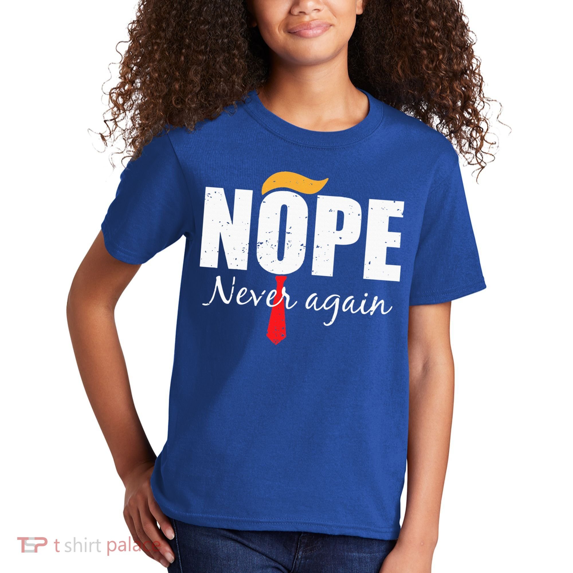 Nope Never Again Funny Trump Hair Kids T-Shirt