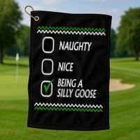 Naughty Nice Being A Silly Goose Christmas Golf Towel thumb 1