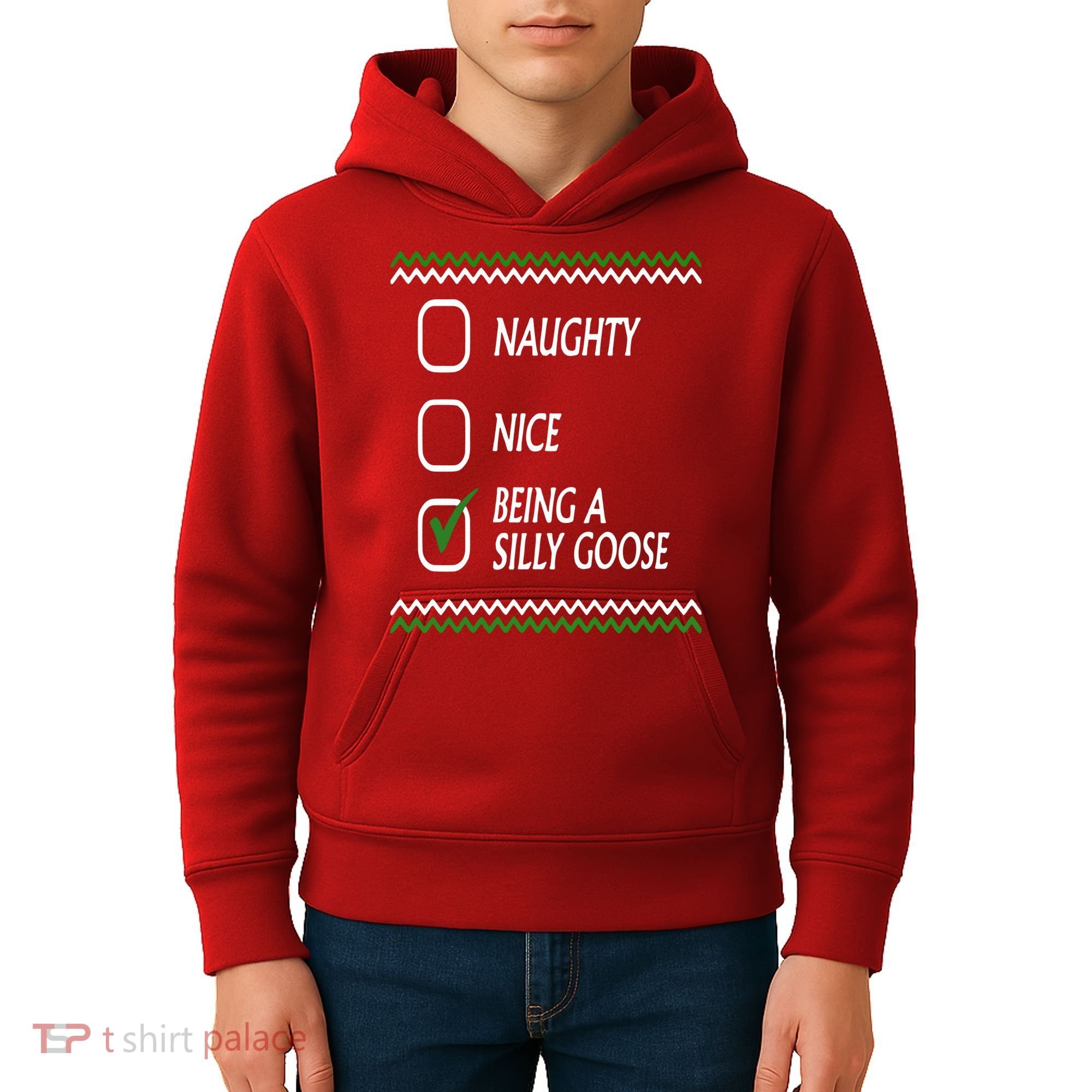 Naughty Nice Being A Silly Goose Christmas Kids Hoodie