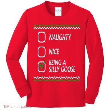Naughty Nice Being A Silly Goose Christmas Kids Long Sleeve Shirt