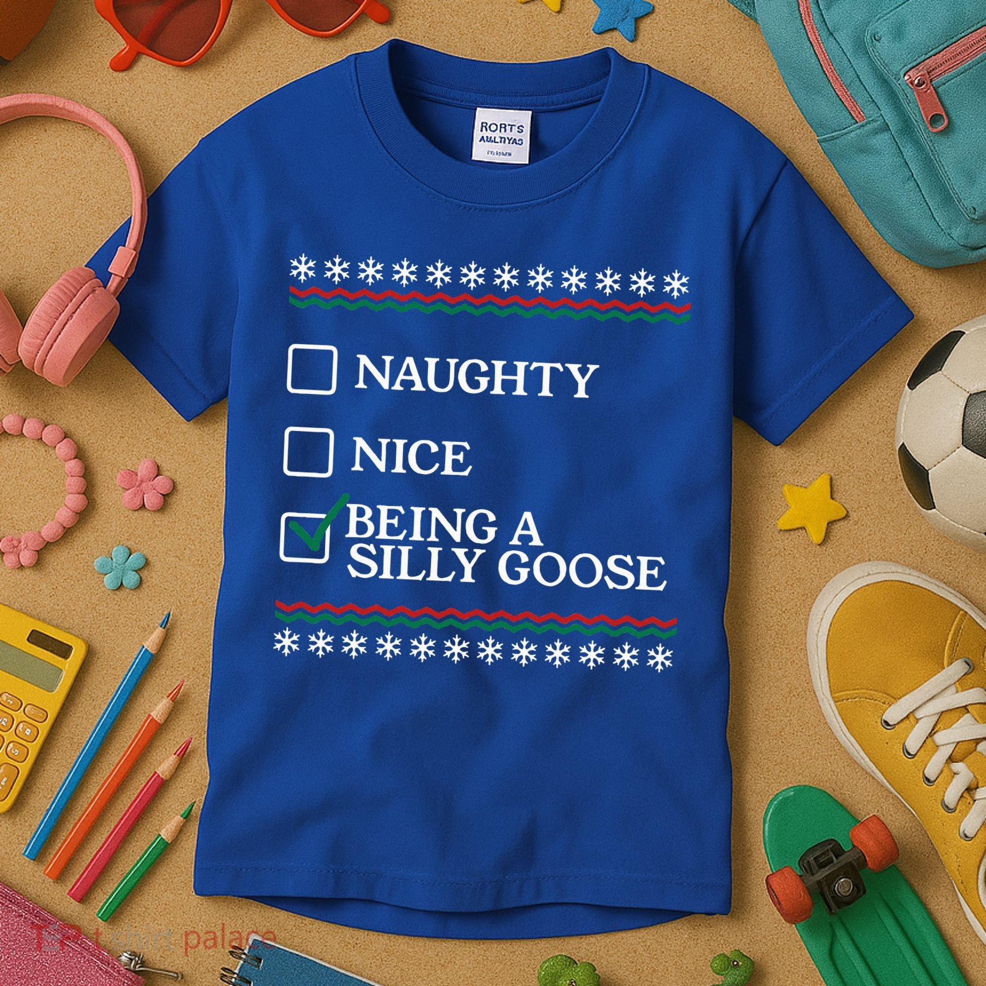 Naughty Nice Being A Silly Goose Funny Christmas Xmas  Kids T-Shirt