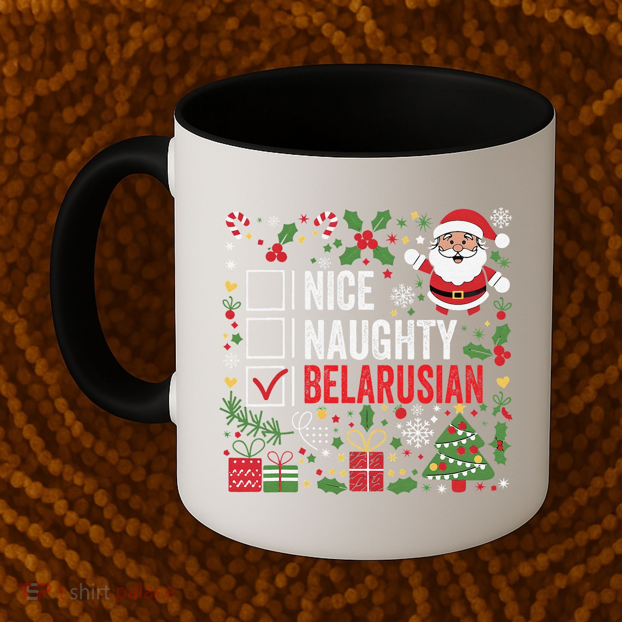 Nice Naughty Belarusian Christmas Santa Claus Belarus Coffee Mug