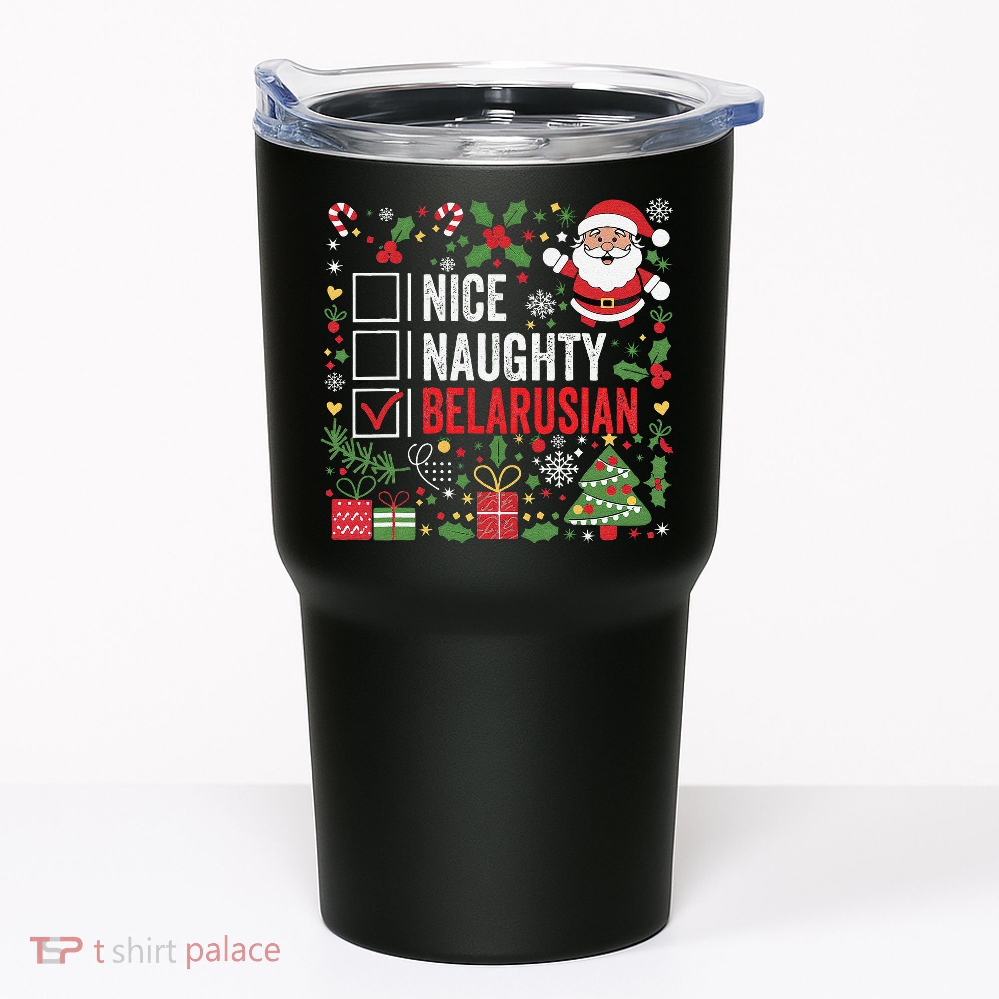 Nice Naughty Belarusian Christmas Santa Claus Belarus Tumbler