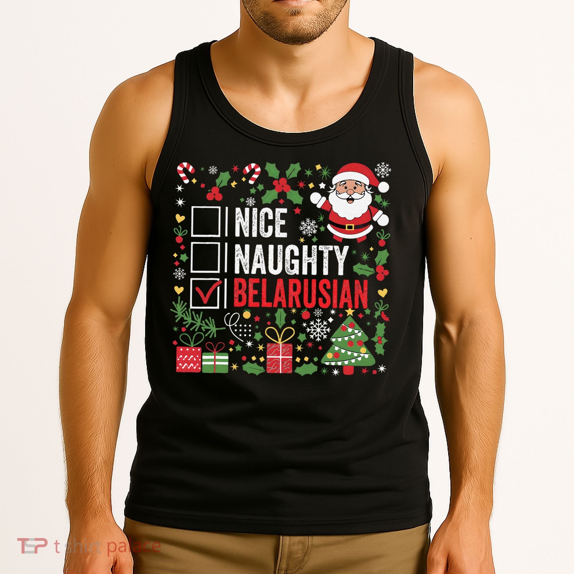 Nice Naughty Belarusian Christmas Santa Claus Belarus Tank Top