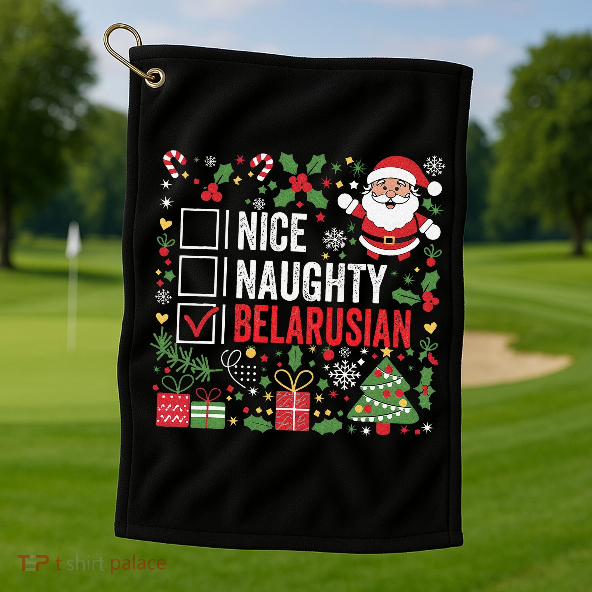 Nice Naughty Belarusian Christmas Santa Claus Belarus Golf Towel