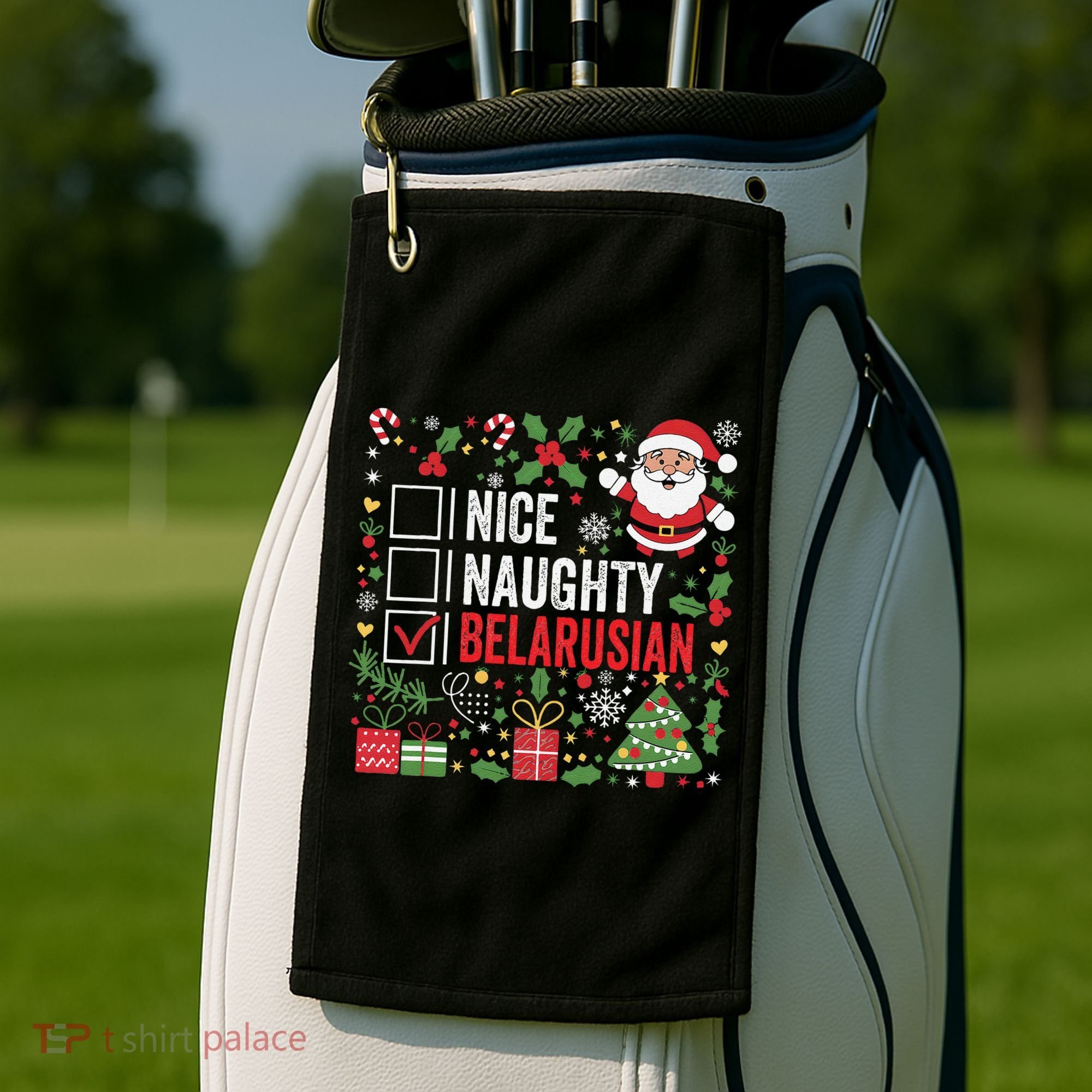 Nice Naughty Belarusian Christmas Santa Claus Belarus Golf Towel