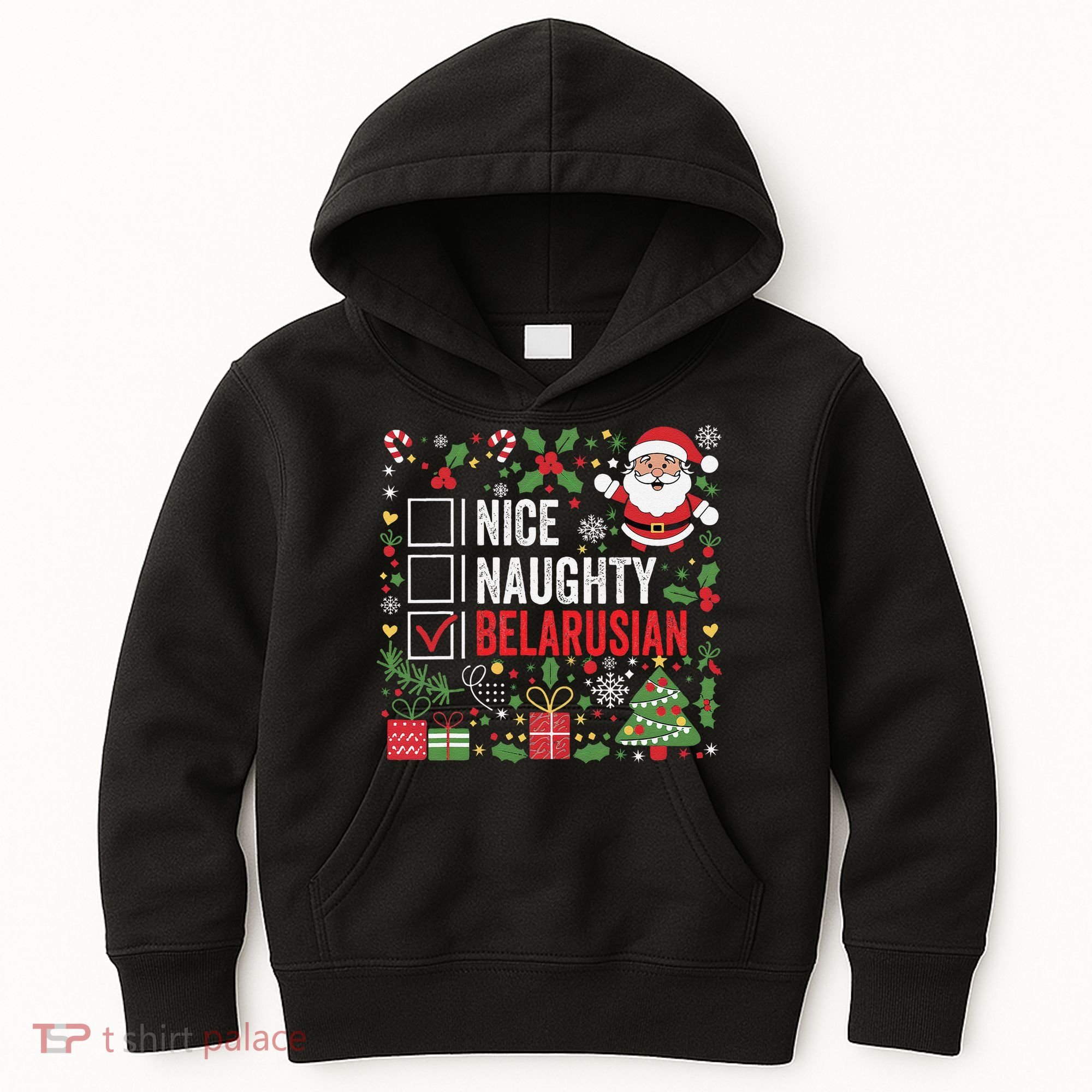 Nice Naughty Belarusian Christmas Santa Claus Belarus Kids Hoodie