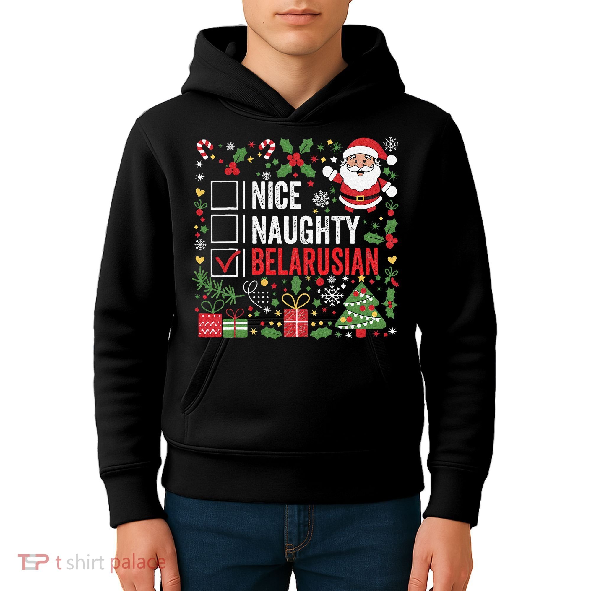 Nice Naughty Belarusian Christmas Santa Claus Belarus Kids Hoodie