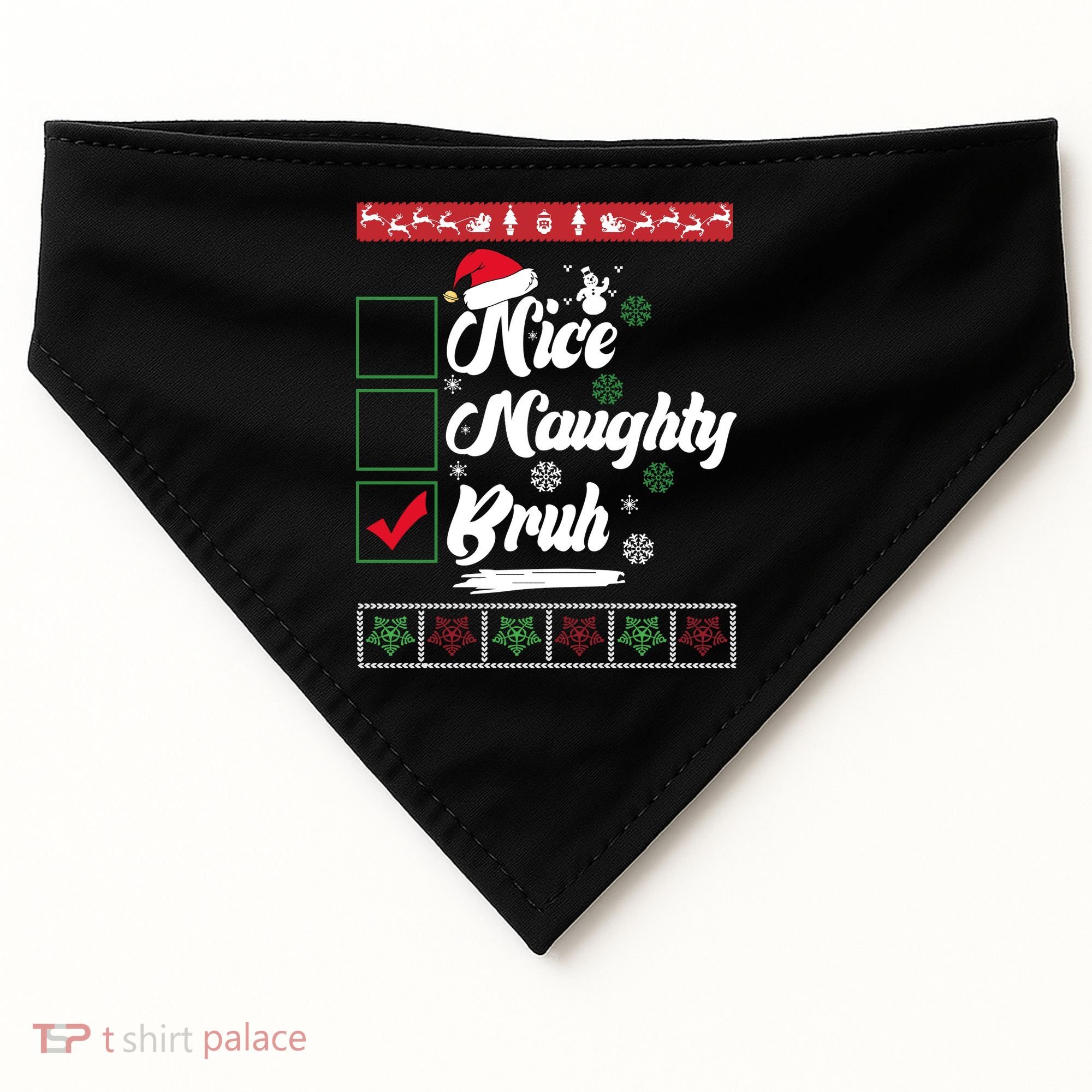 Nice Naughty Bruh Funny Christmas Santa USA-Made Doggie Bandana
