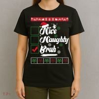 Nice Naughty Bruh Funny Christmas Santa T-Shirt thumb 4