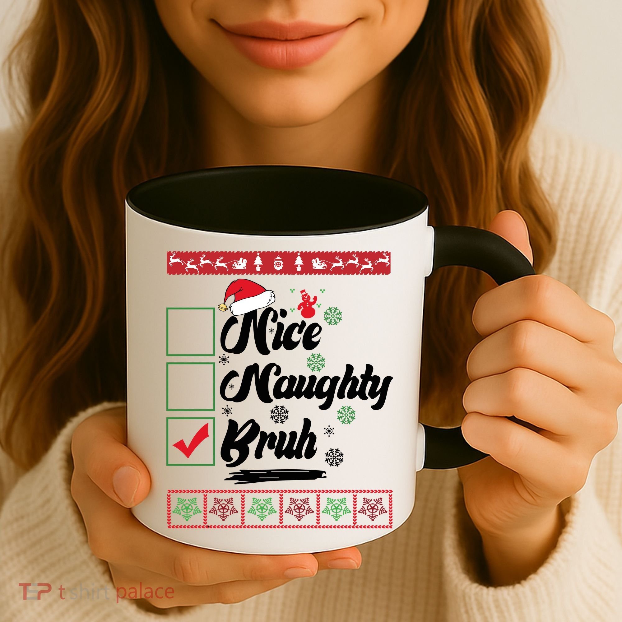 Nice Naughty Bruh Funny Christmas Santa Coffee Mug