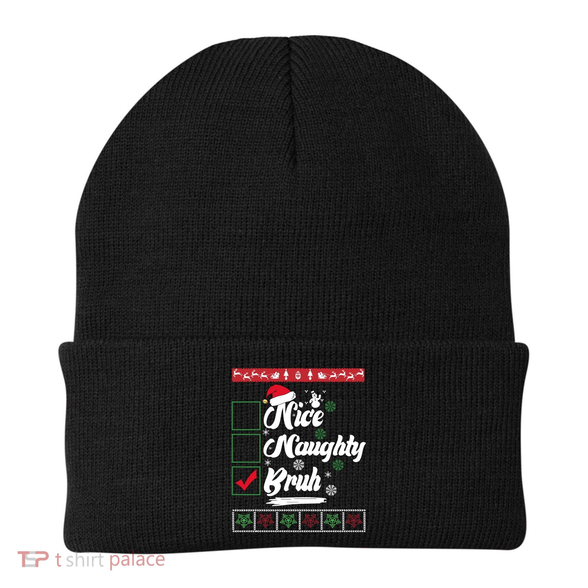 Nice Naughty Bruh Funny Christmas Santa Beanie
