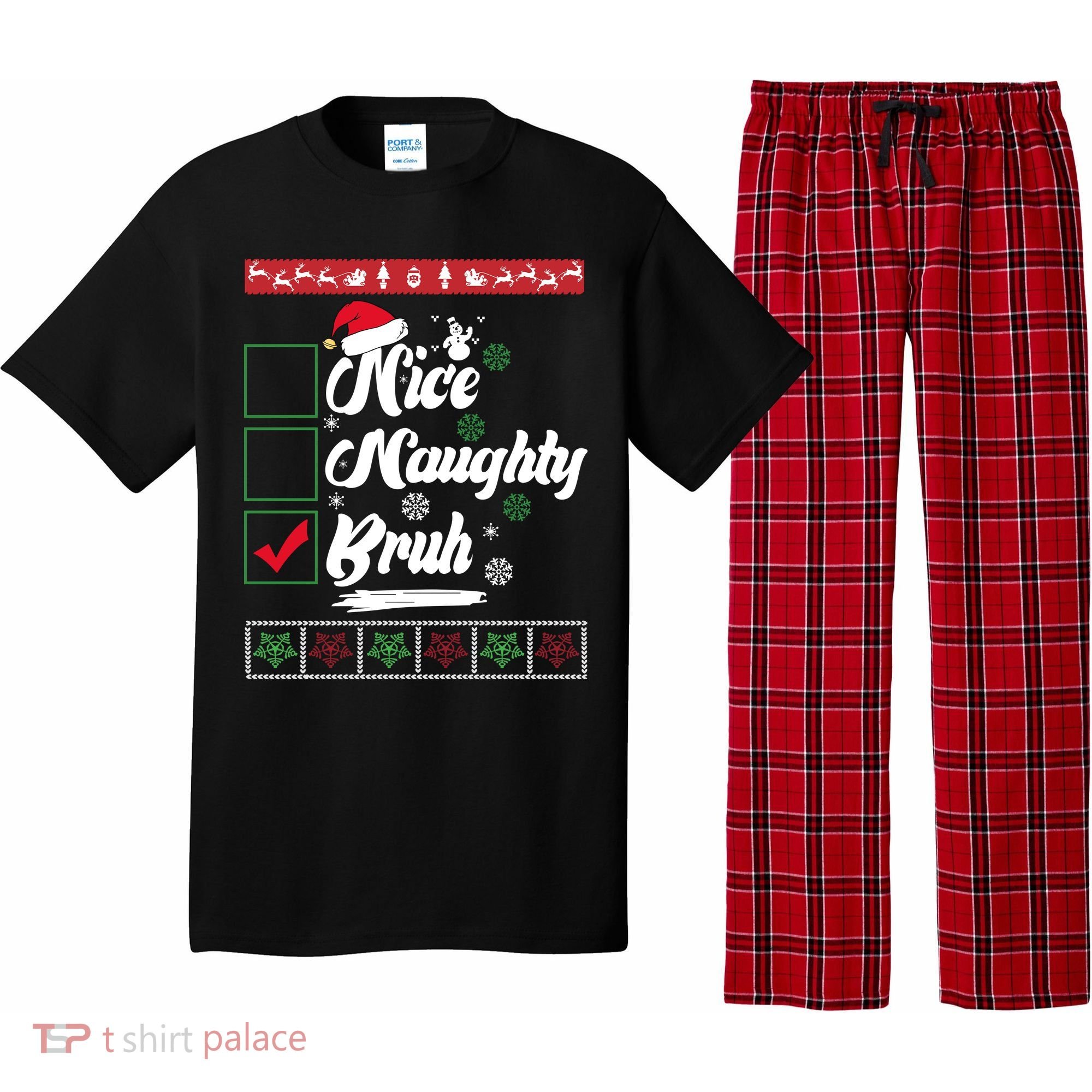 Nice Naughty Bruh Funny Christmas Santa Pajama Set
