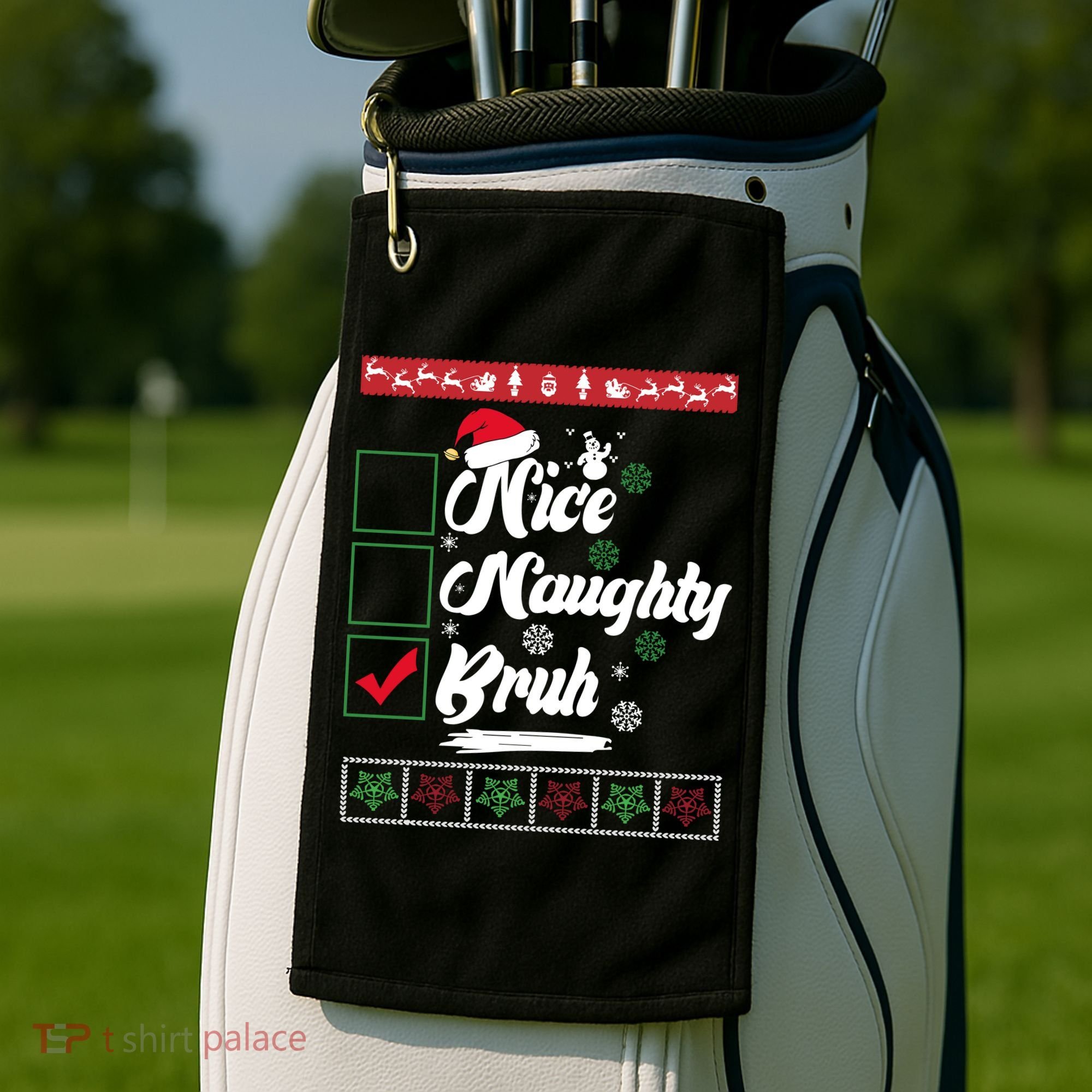 Nice Naughty Bruh Funny Christmas Santa Golf Towel
