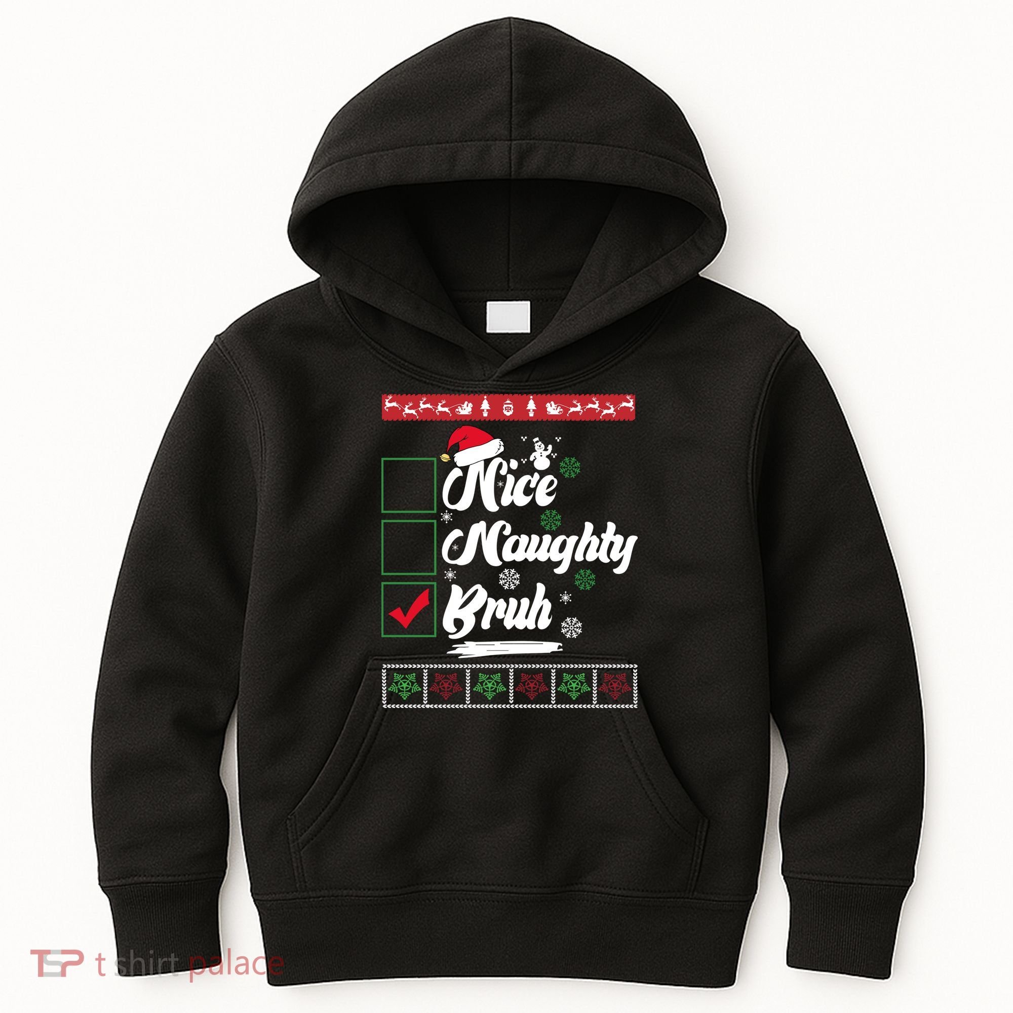 Nice Naughty Bruh Funny Christmas Santa Kids Hoodie