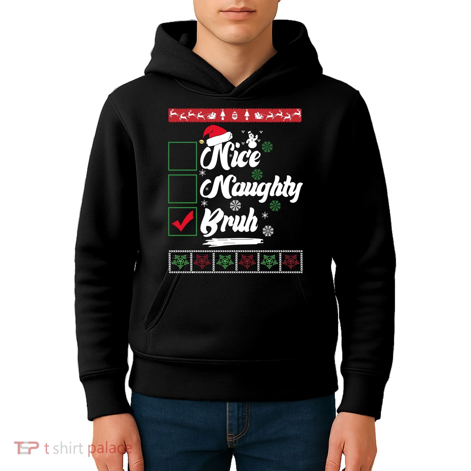 Nice Naughty Bruh Funny Christmas Santa Kids Hoodie