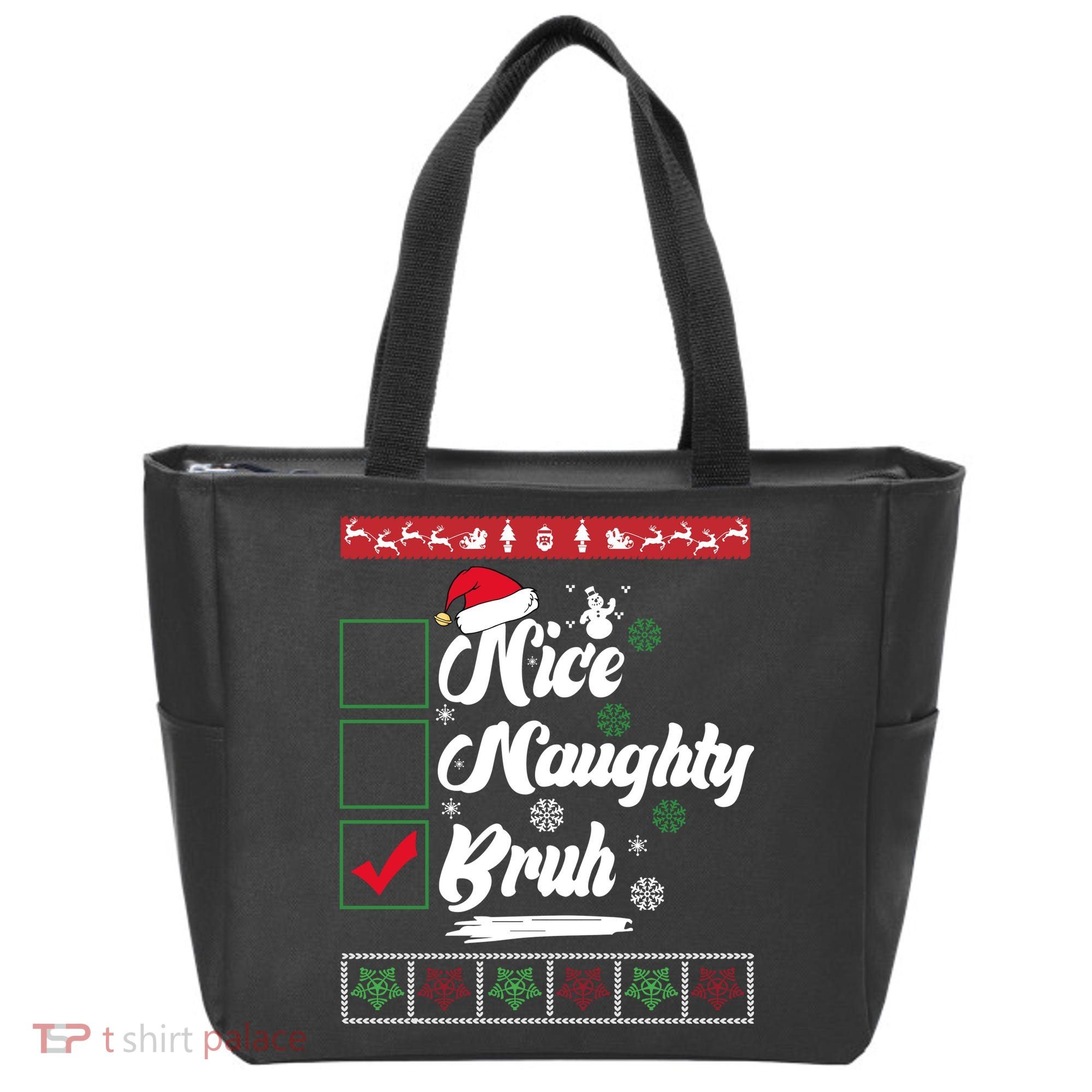 Nice Naughty Bruh Funny Christmas Santa Tote Bag