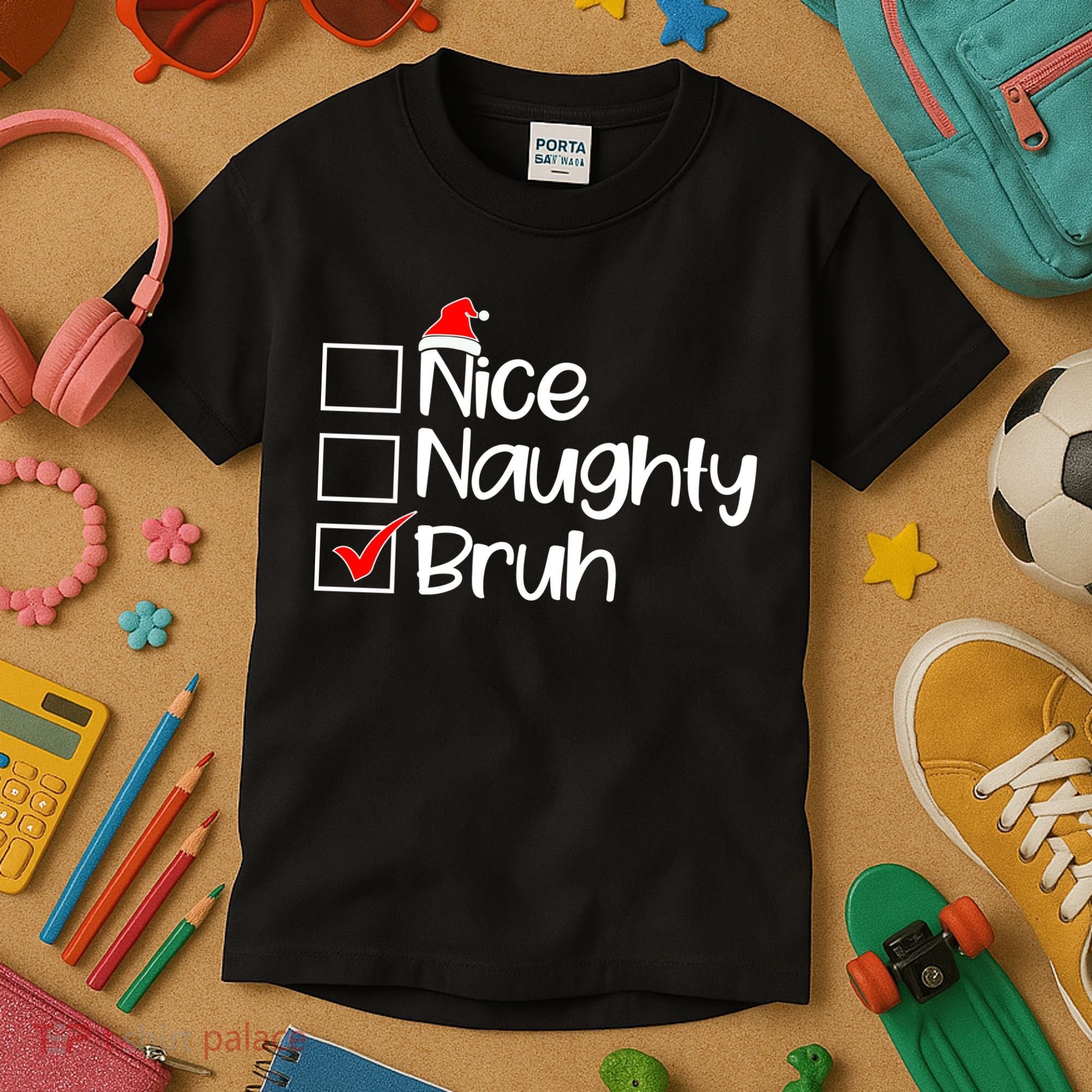 Nice Naughty Bruh Christmas Kids T-Shirt