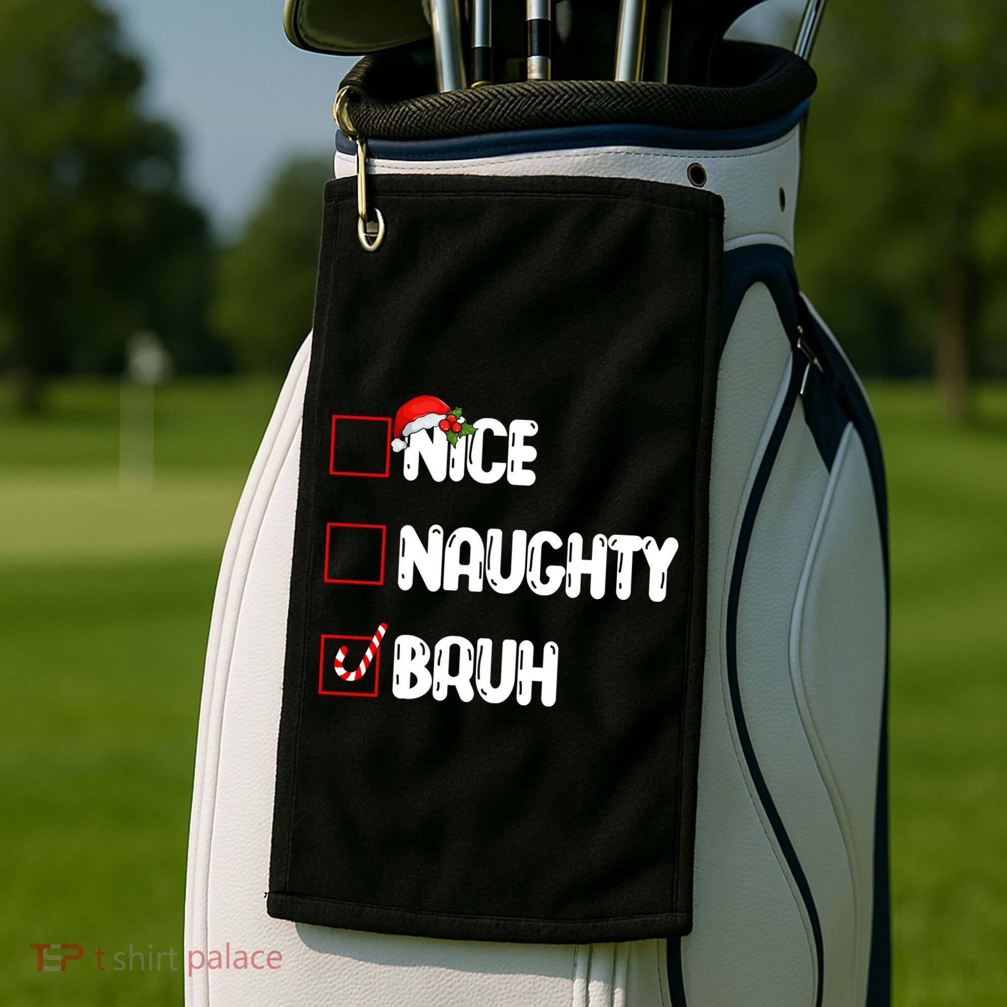 Nice Naughty Bruh Santa Checklist Funny Golf Towel