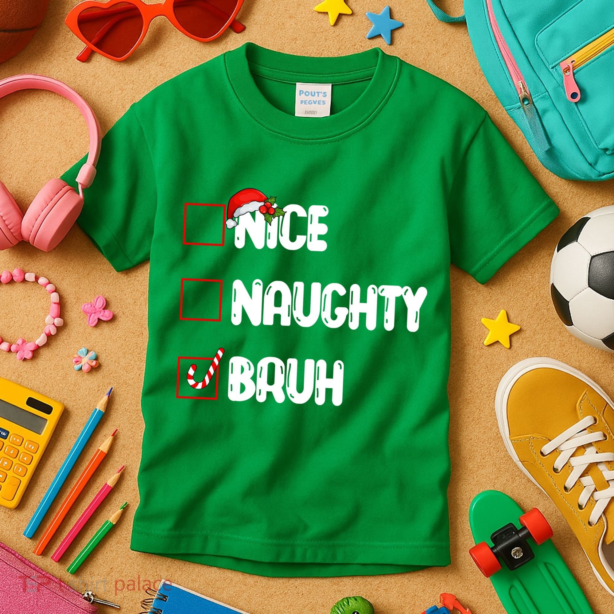 Nice Naughty Bruh Santa Checklist Funny Kids T-Shirt