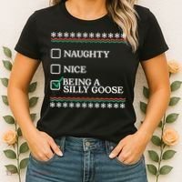 Naughty Nice Being A Silly Goose Funny Christmas Xmas Women's T-Shirt thumb 2