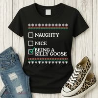 Naughty Nice Being A Silly Goose Funny Christmas Xmas Women's T-Shirt thumb 3