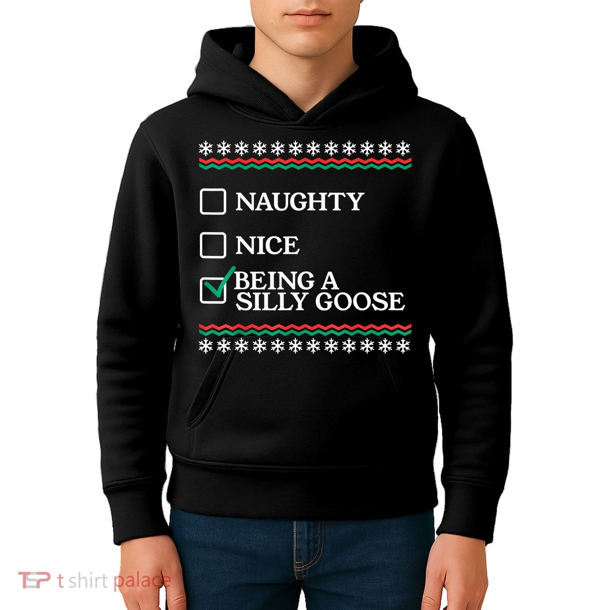 Naughty Nice Being A Silly Goose Funny Christmas Xmas Kids Hoodie