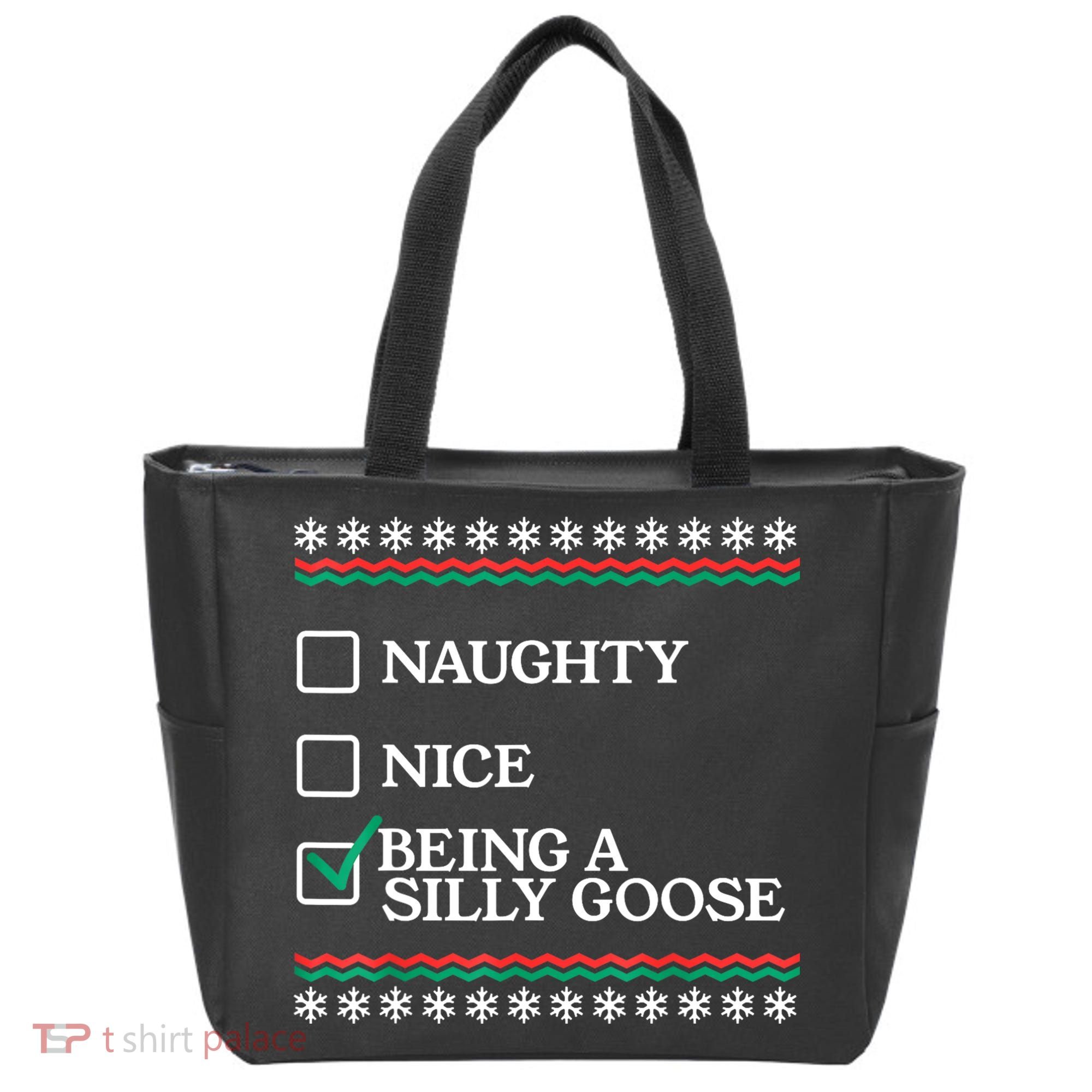 Naughty Nice Being A Silly Goose Funny Christmas Xmas Tote Bag