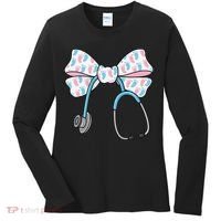 NICU Nurse Coquette Bow Stethoscope Bow NICU Nurse Week Women's Long Sleeve Shirt thumb 0