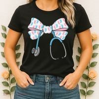 NICU Nurse Coquette Bow Stethoscope Bow NICU Nurse Week Women's T-Shirt thumb 2