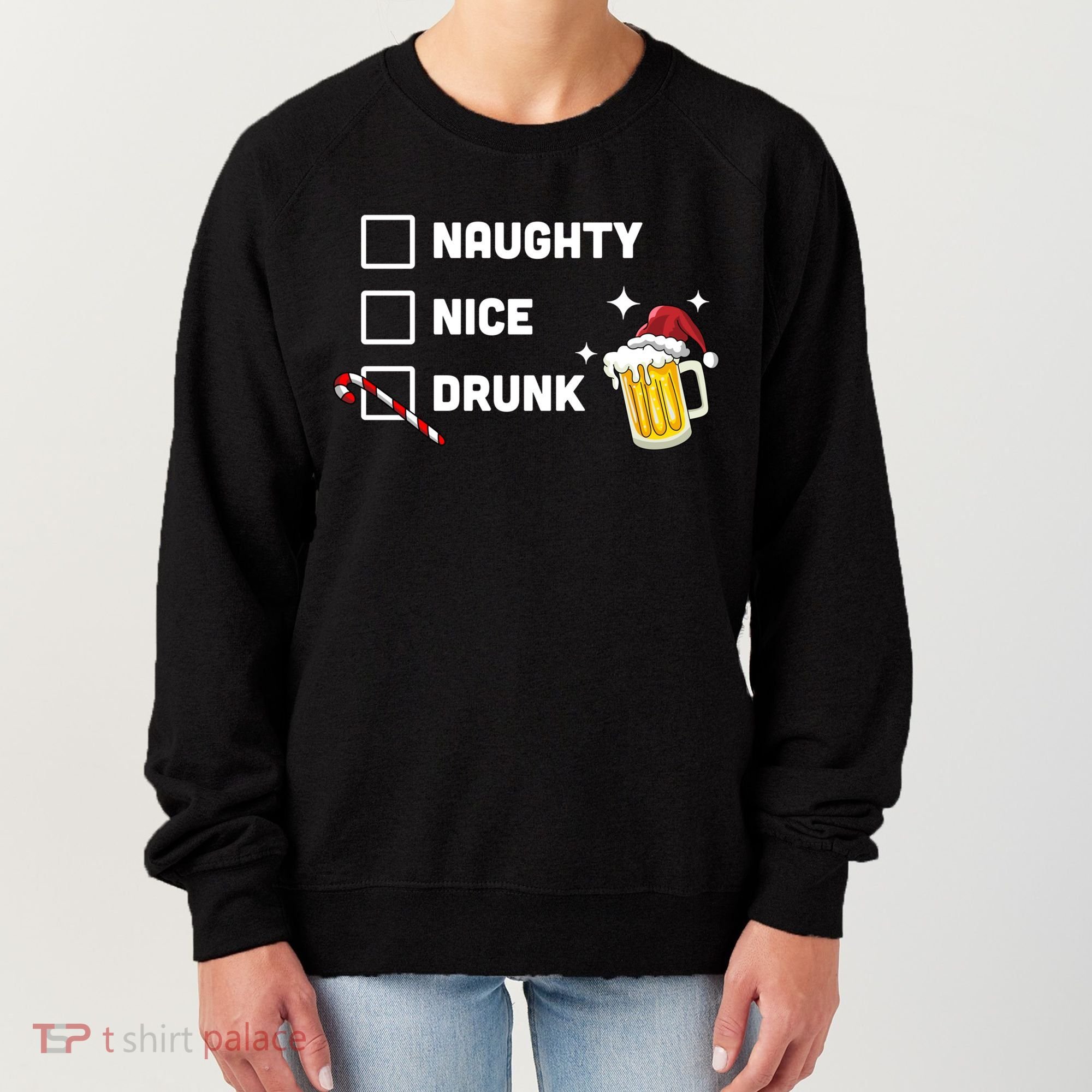 Nice Naughty Drunk Check Christmas Beer Funny Ing Xmas Gift Women's Sweatshirt