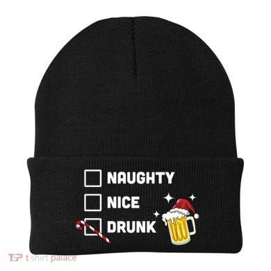 Nice Naughty Drunk Check Christmas Beer Funny Ing Xmas Gift Beanie