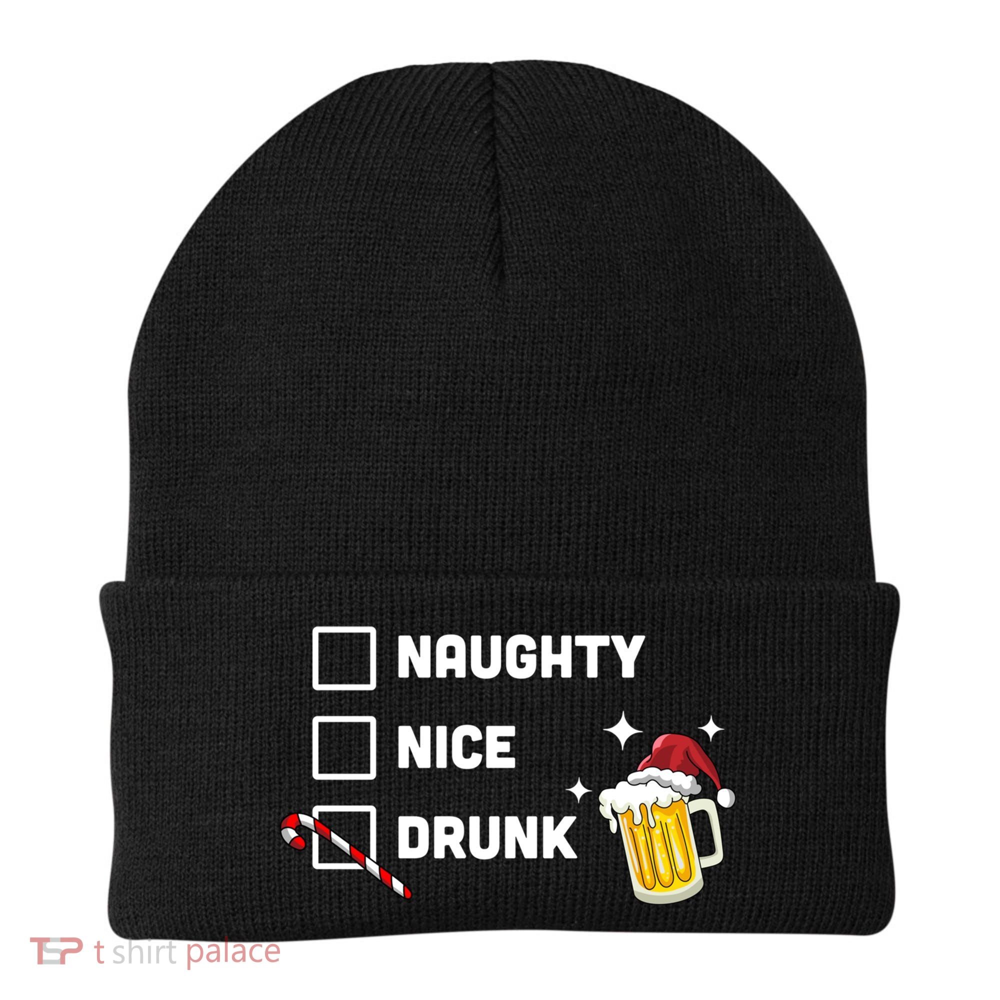 Nice Naughty Drunk Check Christmas Beer Funny Ing Xmas Gift Beanie